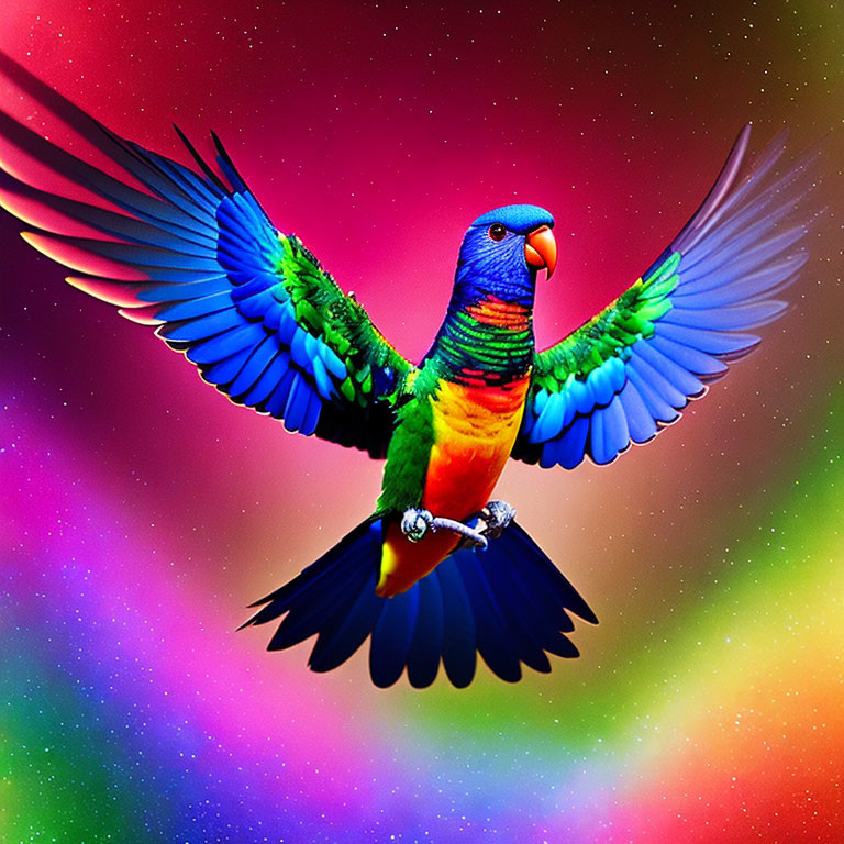 Colorful Parrot Flying in Starry Sky