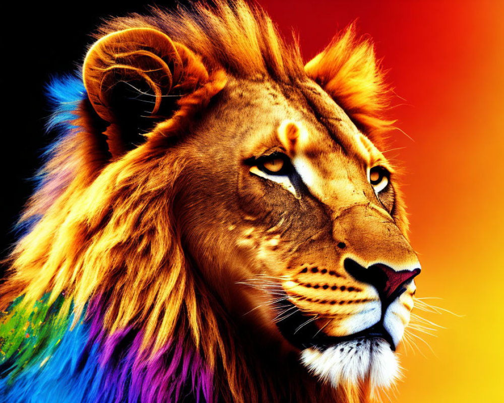 Colorful Lion Portrait on Vibrant Background