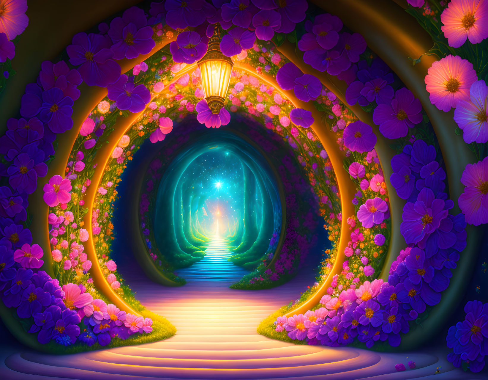 Floral Archway Illuminated by Soft Glow in Starry Setting