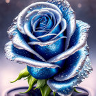 Blue Rose with Water Droplets on Soft Background Bokeh