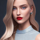 Blonde woman portrait with blue eyes and red lipstick