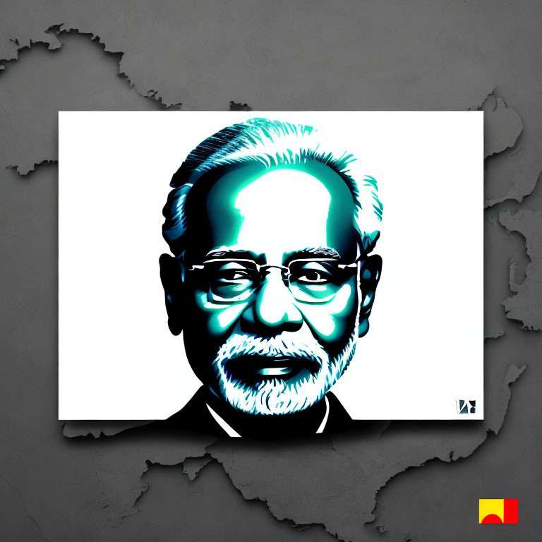 Monochrome bearded man with glasses on canvas against tear effect background