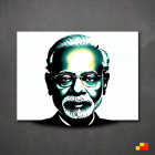 Monochrome bearded man with glasses on canvas against tear effect background