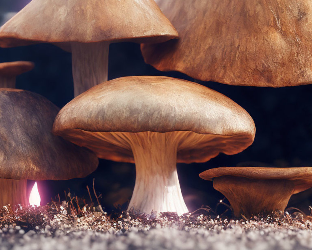 Close-up of Large Mushrooms with Soft Glow Below Cap