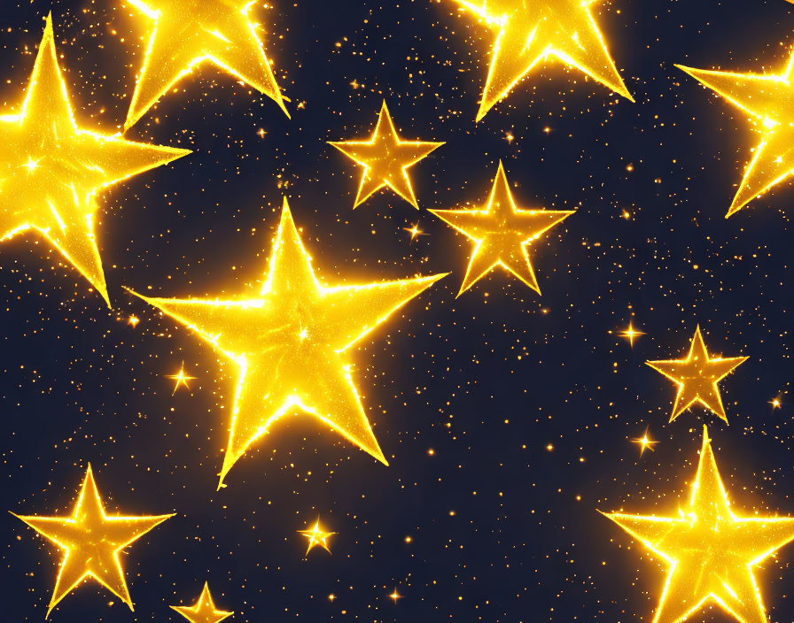 Shimmering Golden Stars on Dark Blue Background