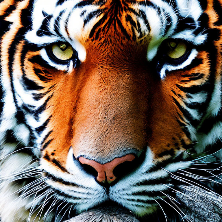 Detailed Tiger Face with Vibrant Fur Patterns and Intense Yellow Eyes