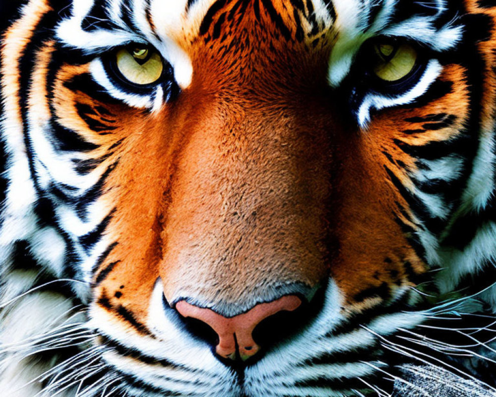 Detailed Tiger Face with Vibrant Fur Patterns and Intense Yellow Eyes