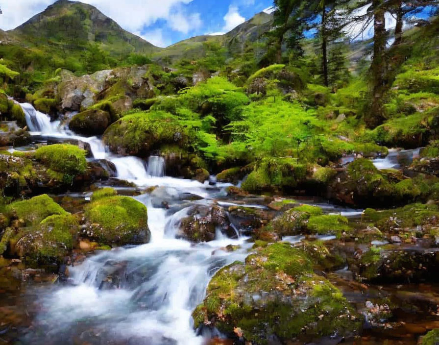 Tranquil waterfall in lush forest with green foliage