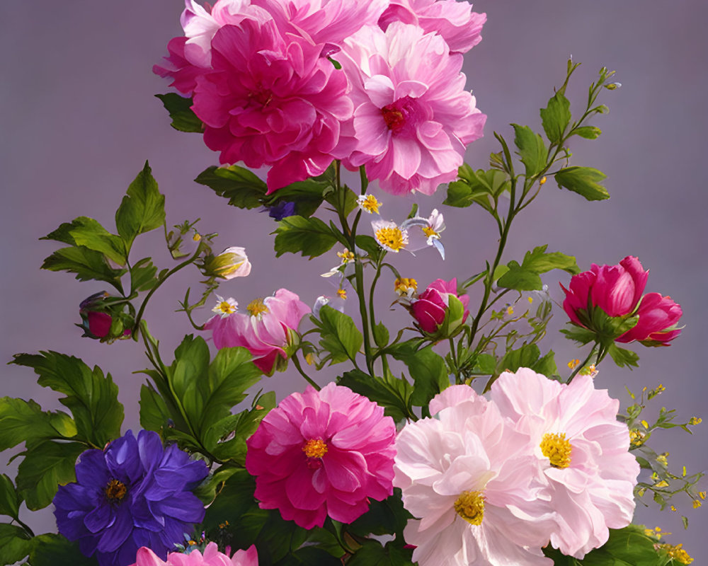 Colorful Peony Bouquet on Grey Background