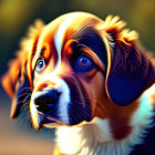 Close-Up of Bernese Mountain Dog Puppy with Shiny Eyes in Vivid Artistic Style