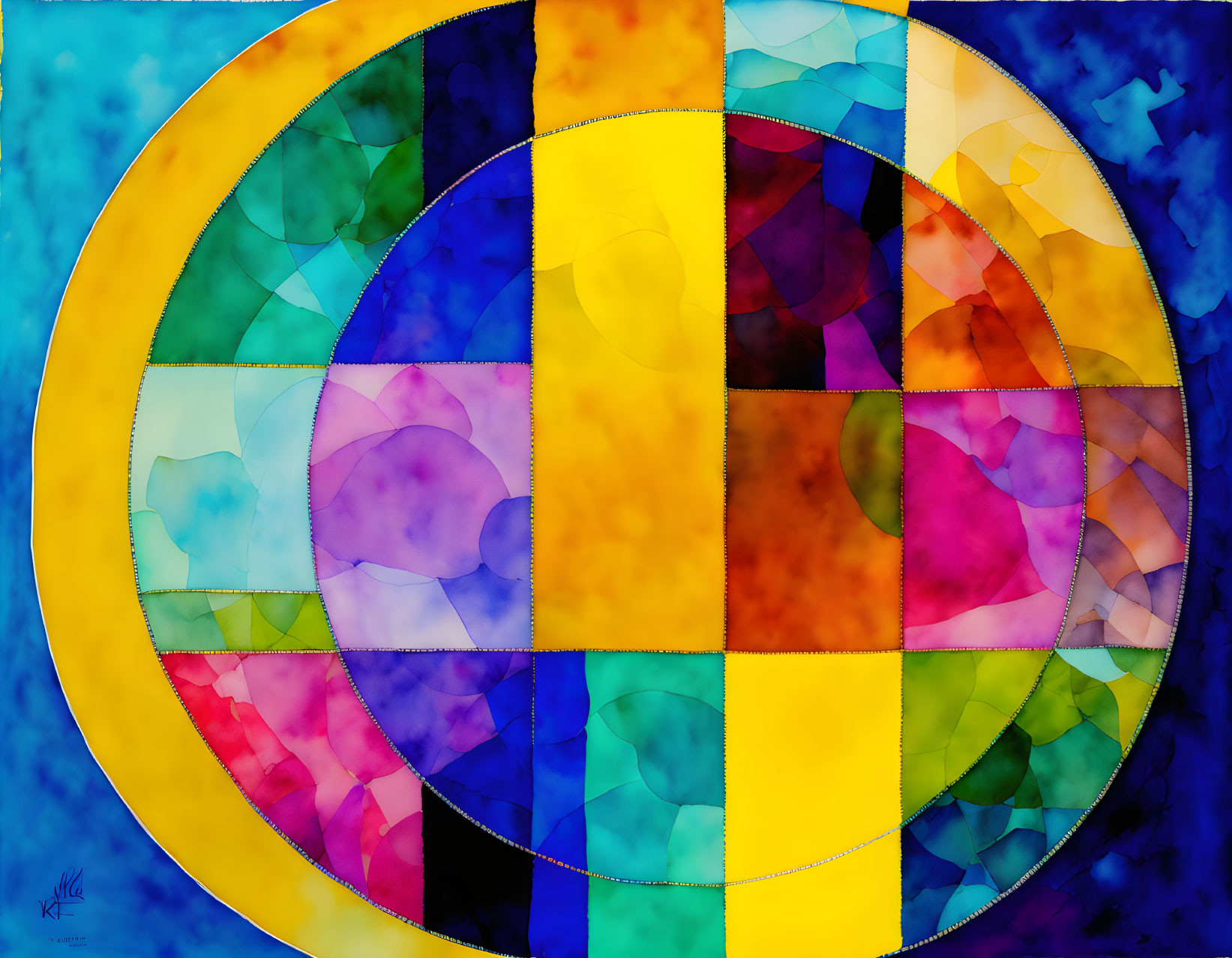 Colorful Rainbow Circles Stained Glass Design