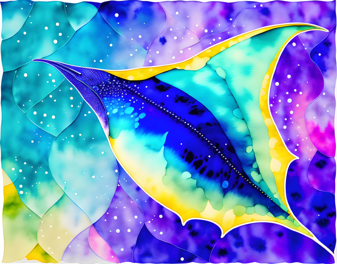 Vibrant Abstract Art: Blue, Purple, & Yellow Batik Pattern