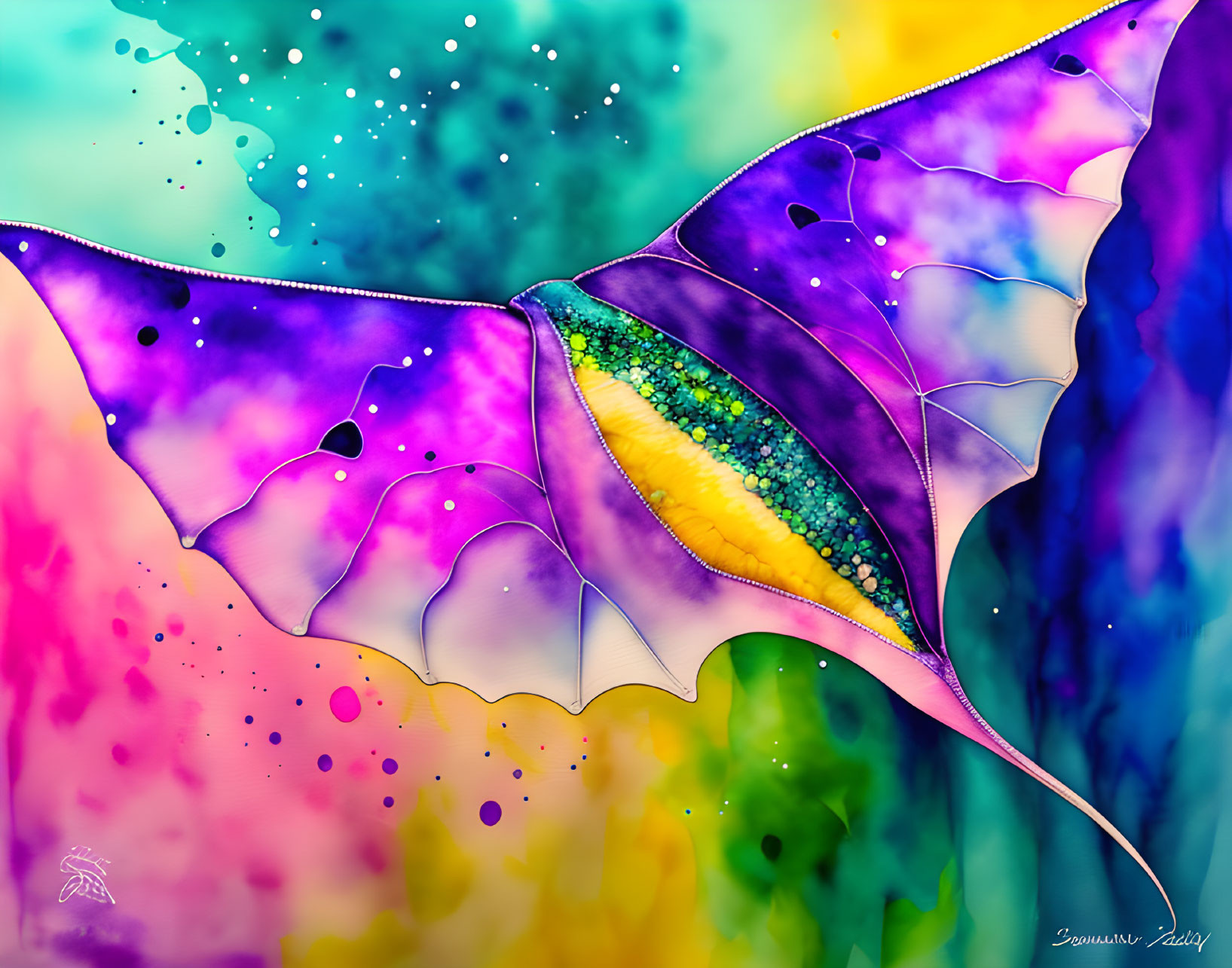 Colorful Butterfly Digital Artwork with Watercolor Background