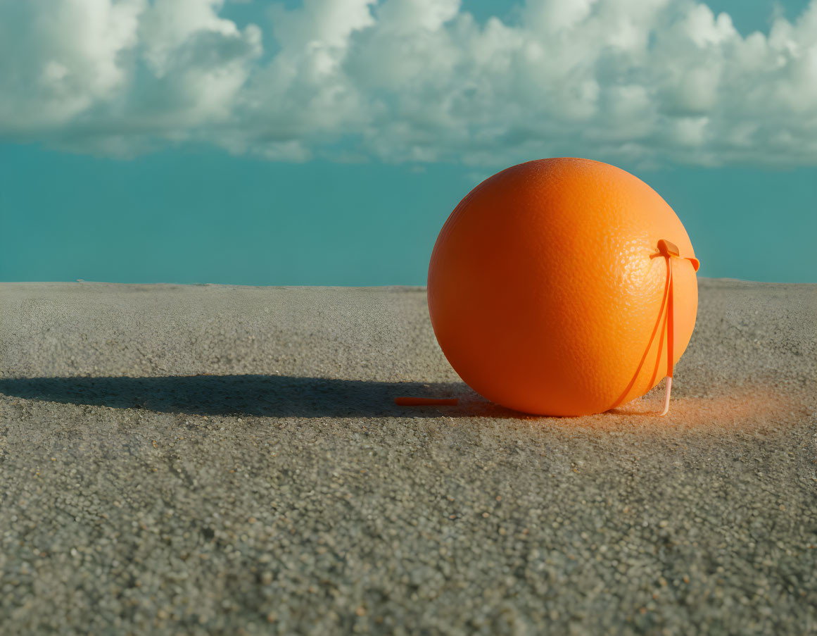 Orange Basketball Transformed into Fruit with Leaf on Textured Surface