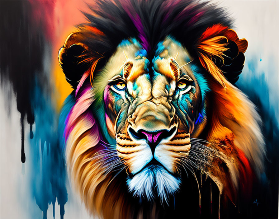 Colorful Lion Face Painting with Dynamic Background