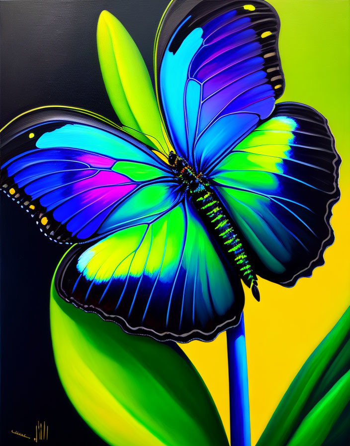 Colorful Butterfly Painting on Flower with Gradient Background