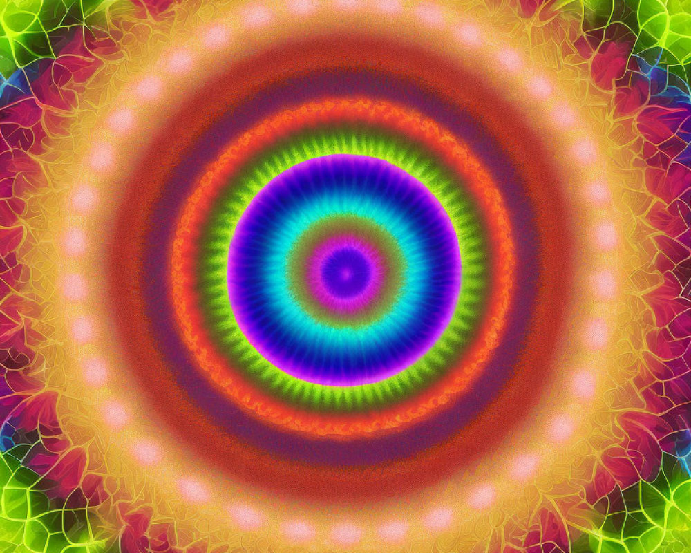 Colorful Psychedelic Pattern with Concentric Circles and Fractal Background