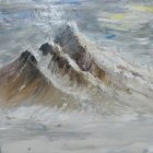 Snowy Mountain Scene with Small Figures in Impressionistic Painting