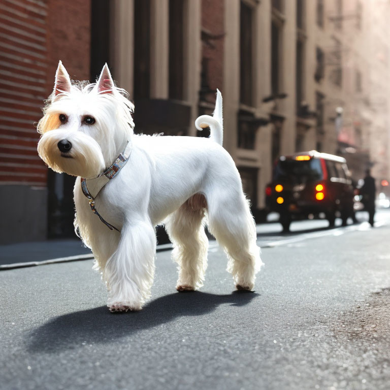 Confident White West Highland Terrier in Urban Street