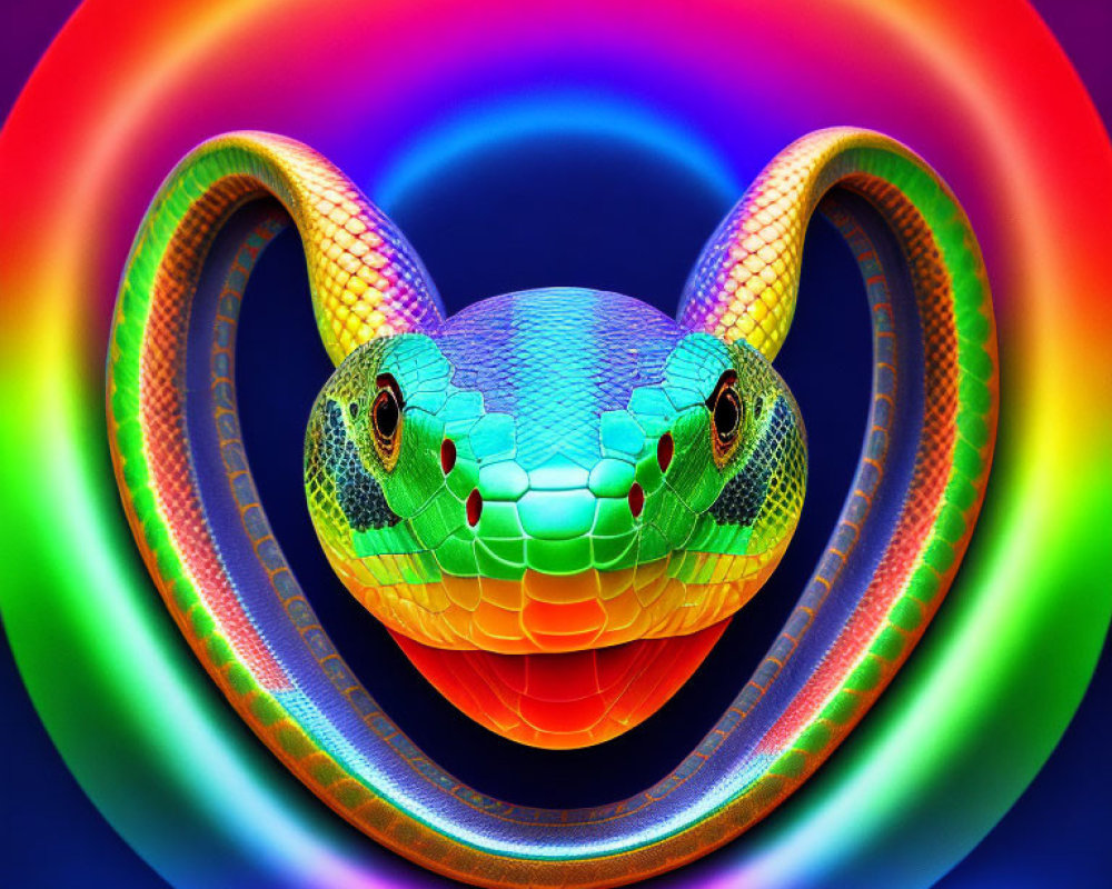 Colorful Snake Artwork with Neon Rainbow Circles