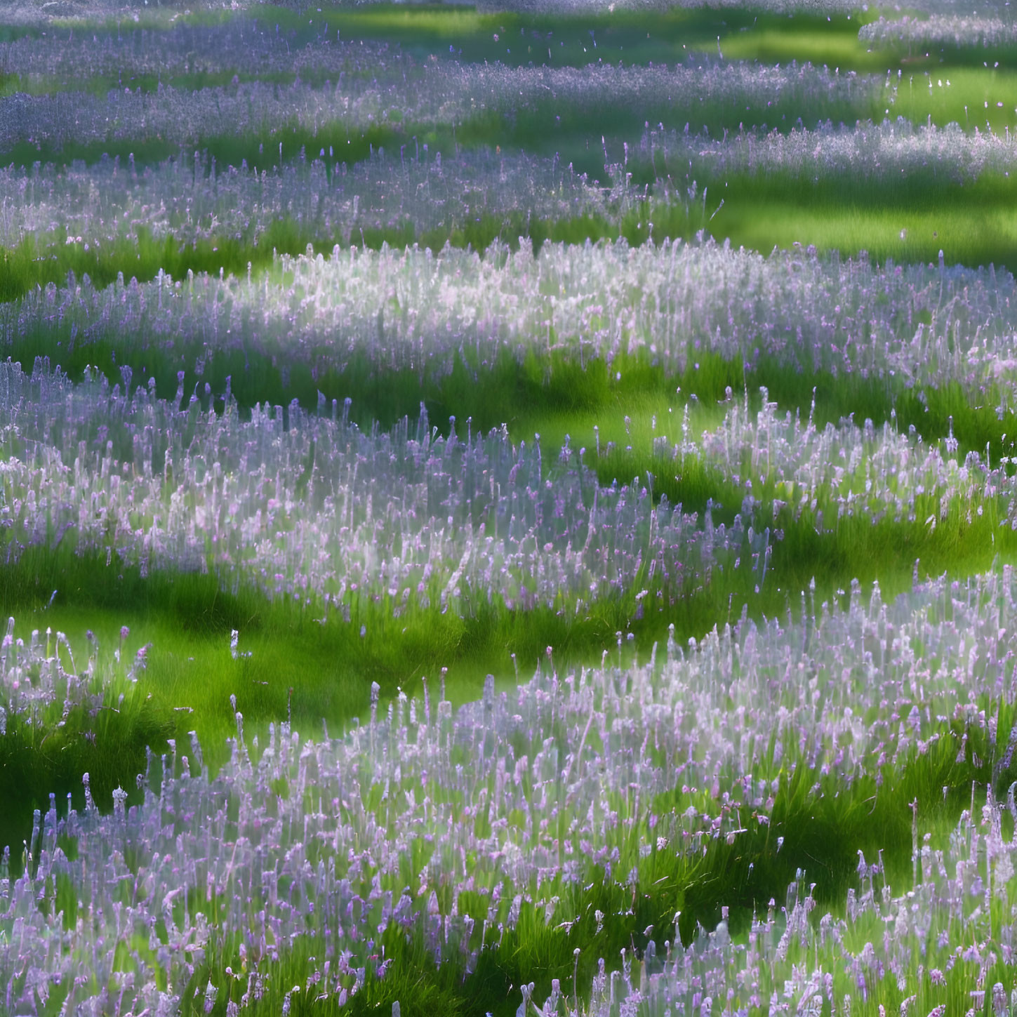 Vibrant Purple Flowers Blooming in Green Grass