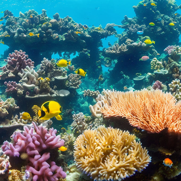 Colorful coral reef with diverse marine life