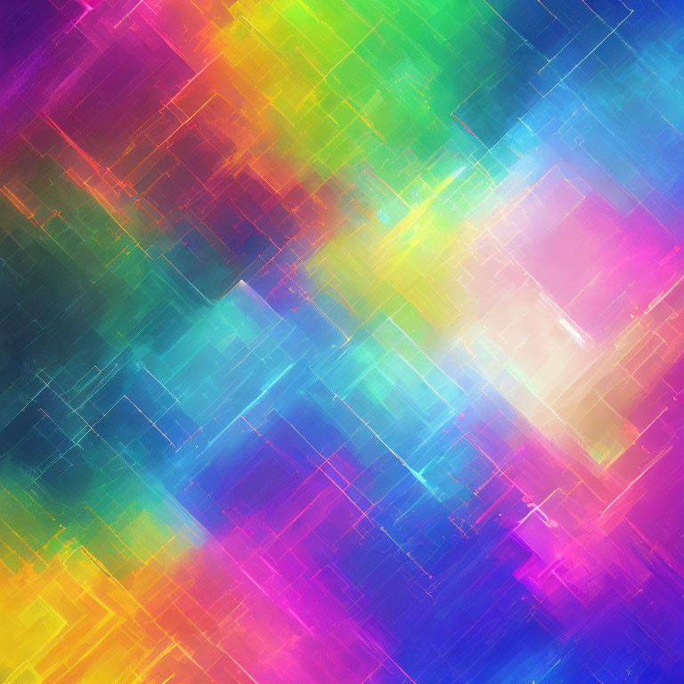 Colorful Abstract Background with Overlapping Squares and Lines in Pink, Blue, Green, and Yellow