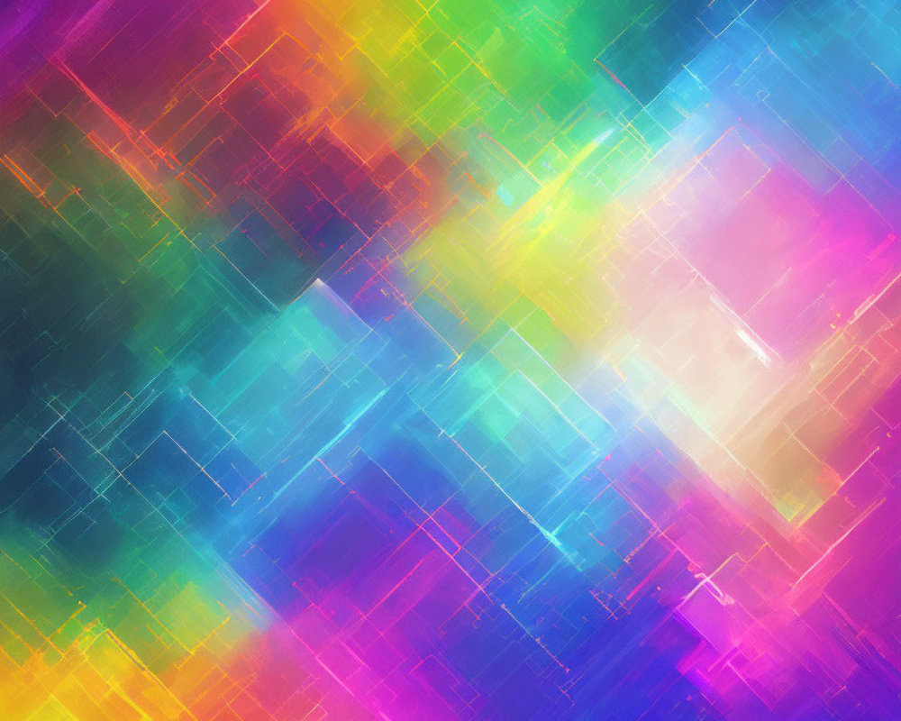 Colorful Abstract Background with Overlapping Squares and Lines in Pink, Blue, Green, and Yellow