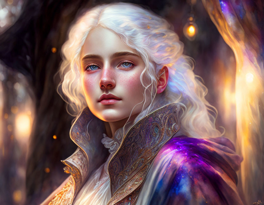 Fantasy Female Character Portrait with Pale Skin and White Wavy Hair