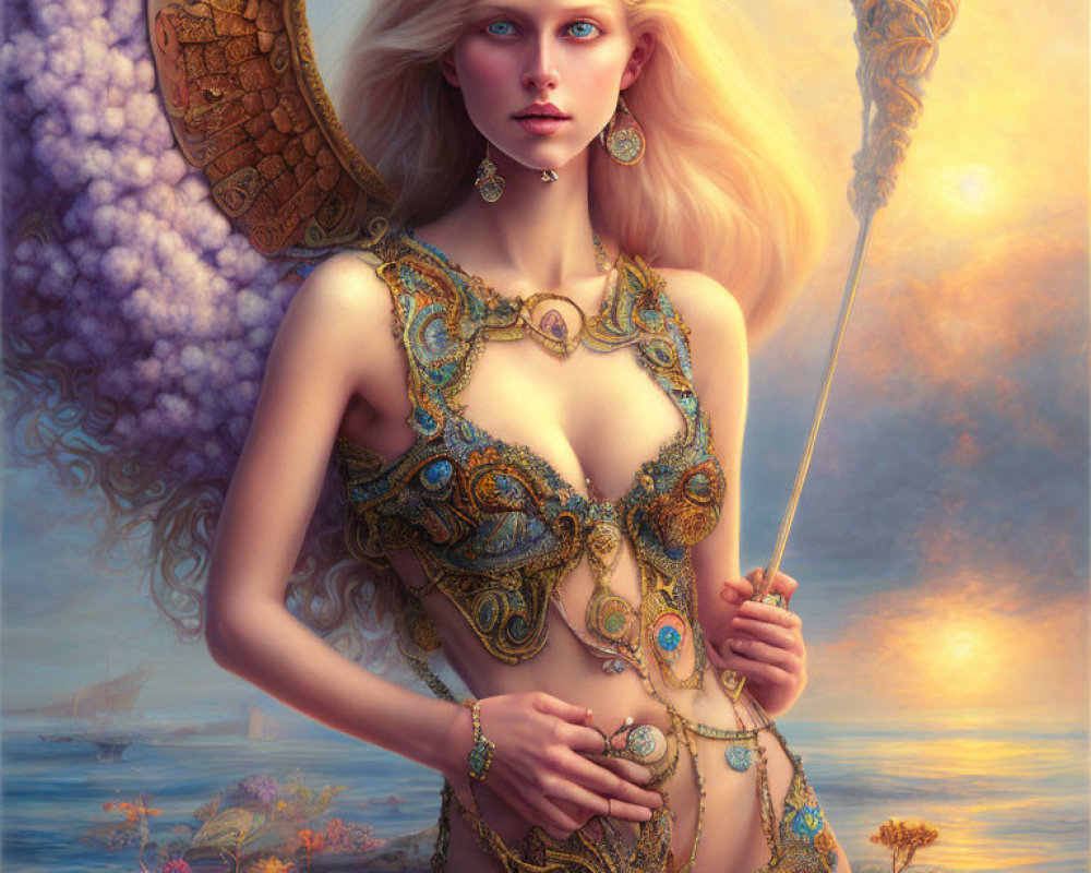 Blonde Woman with Blue Eyes in Fantasy Seascape