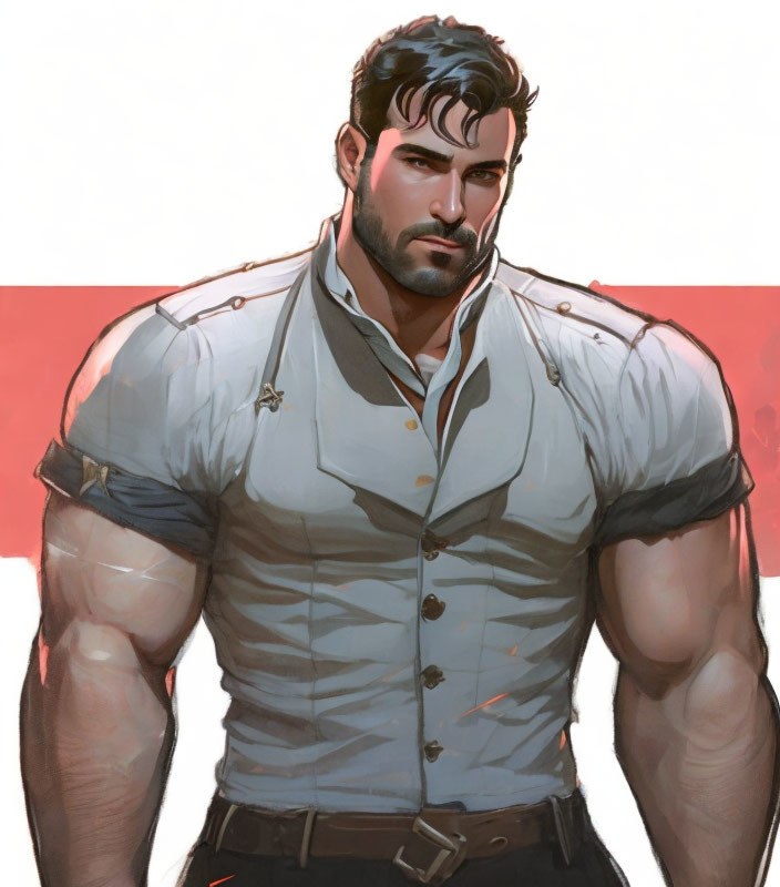 Muscular man with a beard in white shirt and belt illustration