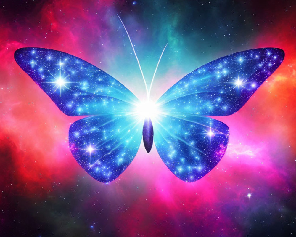 Colorful Cosmic Butterfly with Starry Wings on Nebula Background