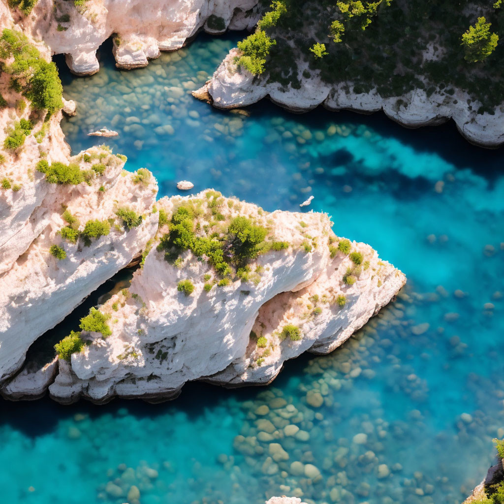 Scenic Aerial View of Turquoise Waters & Rocky Cliffs