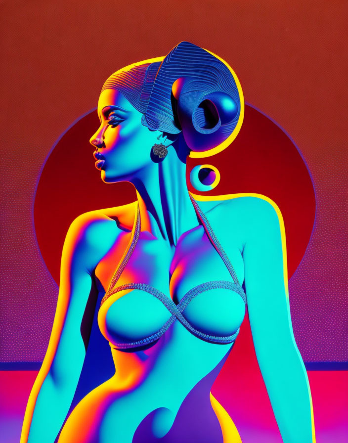 Striking digital portrait of woman with blue skin and futuristic style