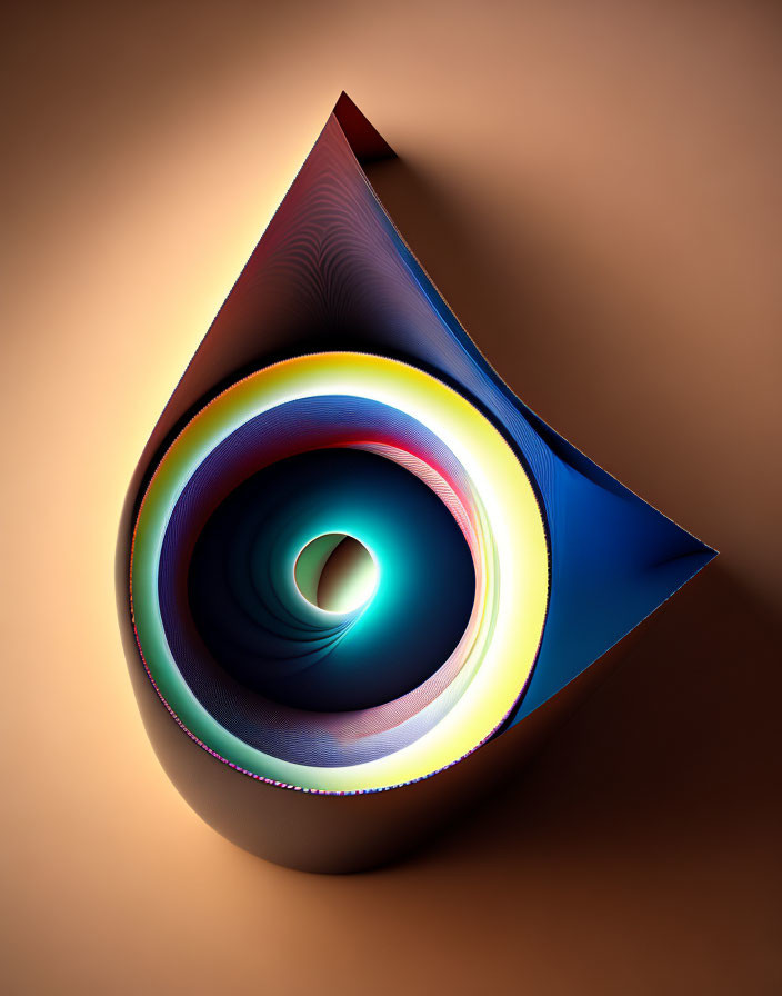 Colorful Abstract Digital Art: Twisted Drop Shape with Concentric Layers