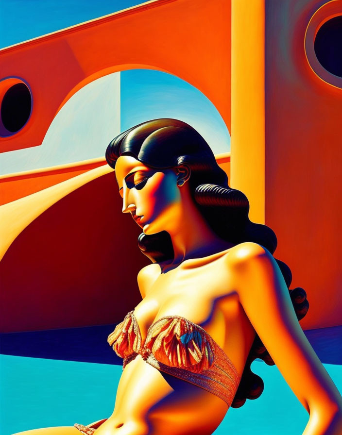 Surreal Bikini Woman Artwork with Vibrant Colors