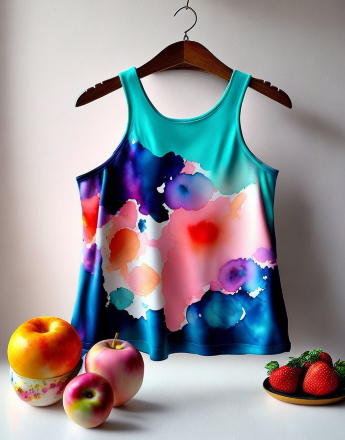 Abstract Design Sleeveless Top with Fruits on Light Background