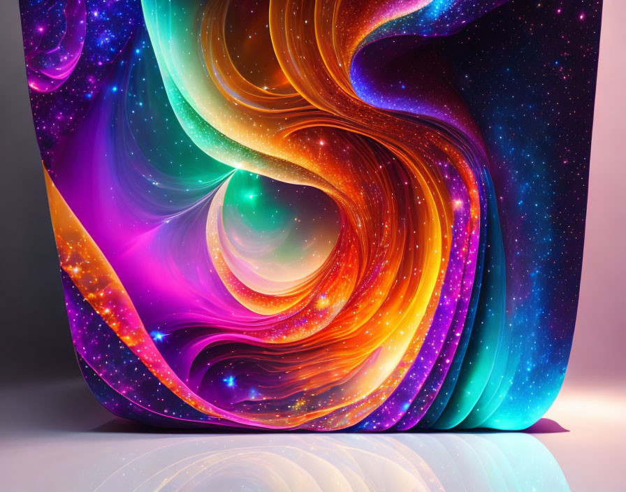 Colorful Abstract Digital Art: Cosmic Swirl with Stars and Nebulae