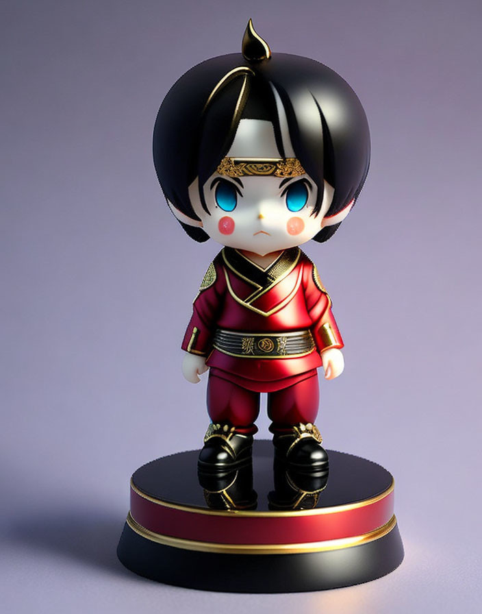 Chibi-style figurine with black hair in red and gold outfit