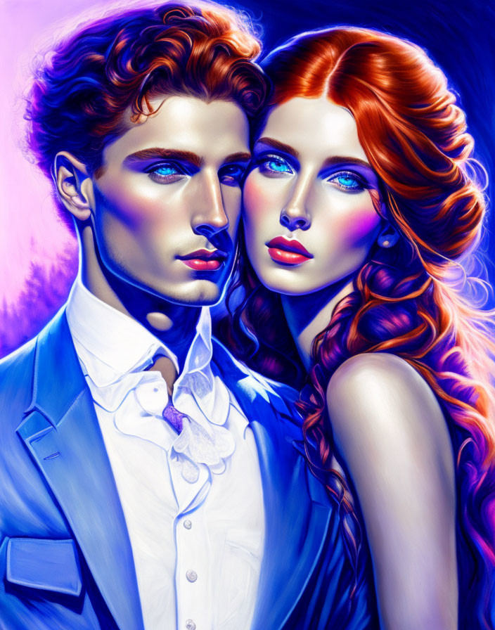 Vibrant digital illustration of man and woman with stylized features