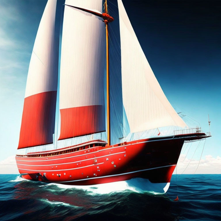 Red and White Sailboat Sailing on Blue Ocean