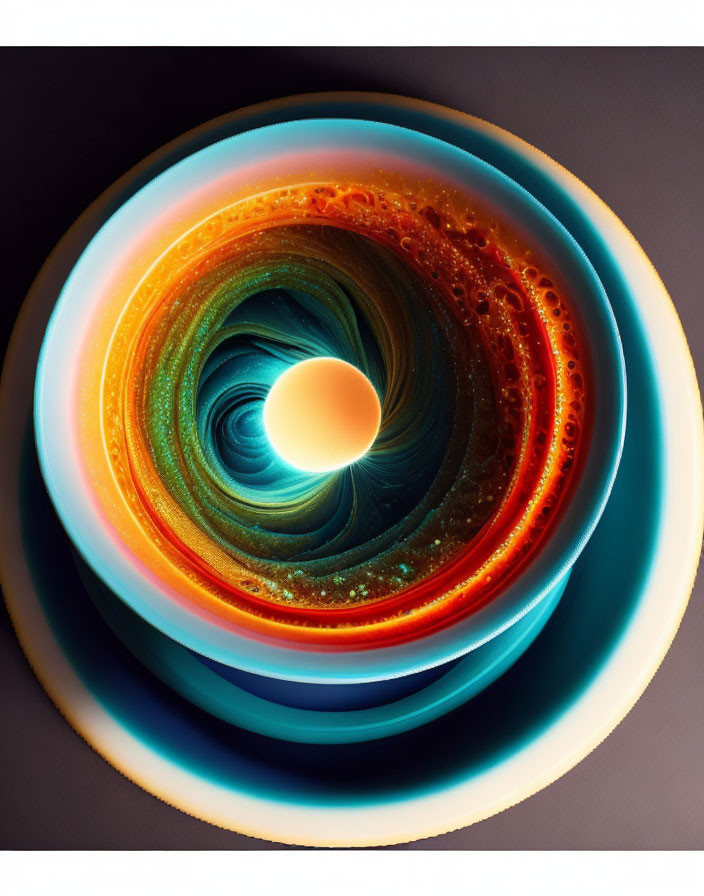 Vibrant concentric circles in blue, green, and orange hues on abstract image