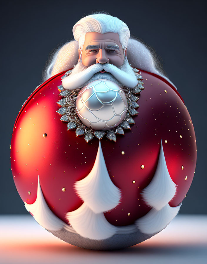 Round Santa Claus with sparkly details on red background