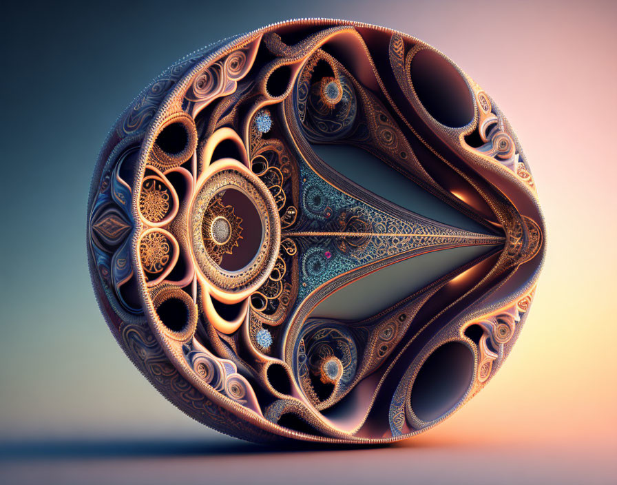 Detailed Symmetrical Fractal Art with Warm Colors & Gradient Background