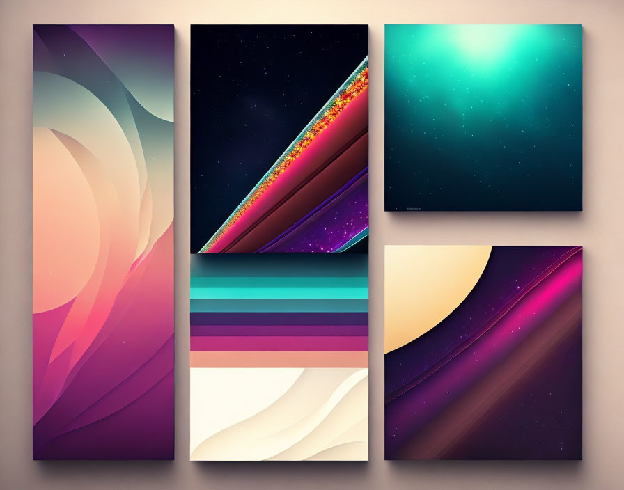 Abstract Art Panels: Cosmic & Geometric Themes, Vibrant Colors, Starscapes & Gradients