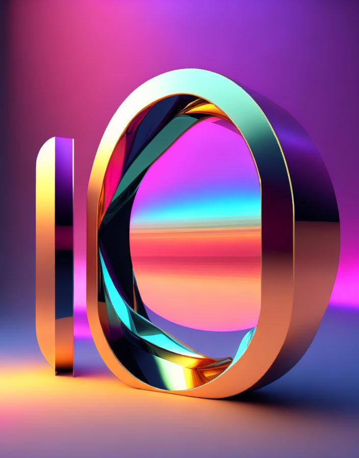 Colorful Gradient Background with Metallic Number 10 in 3D