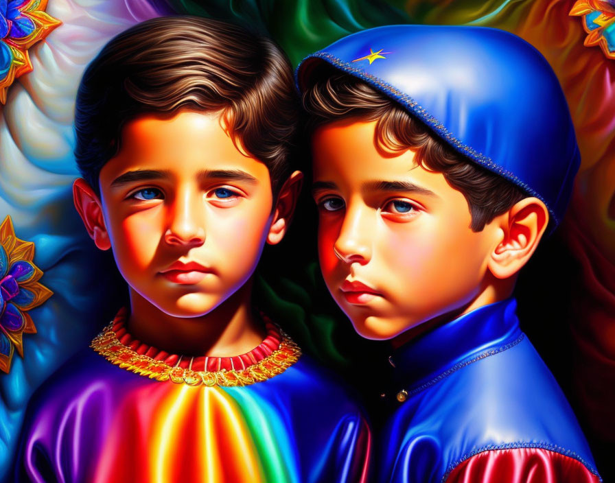 Colorful Illustration of Two Boys with Striking Eyes