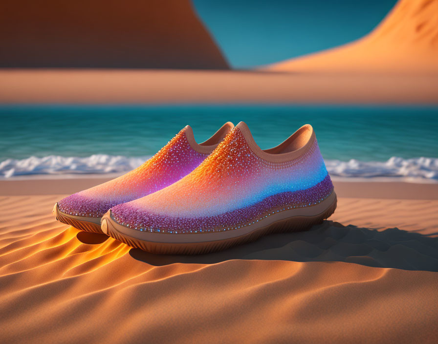 Colorful Sparkly Sneakers on Sandy Desert Dune