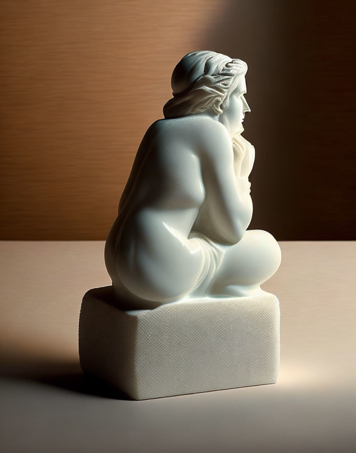 Seated pensive figure sculpture with draped fabric on head