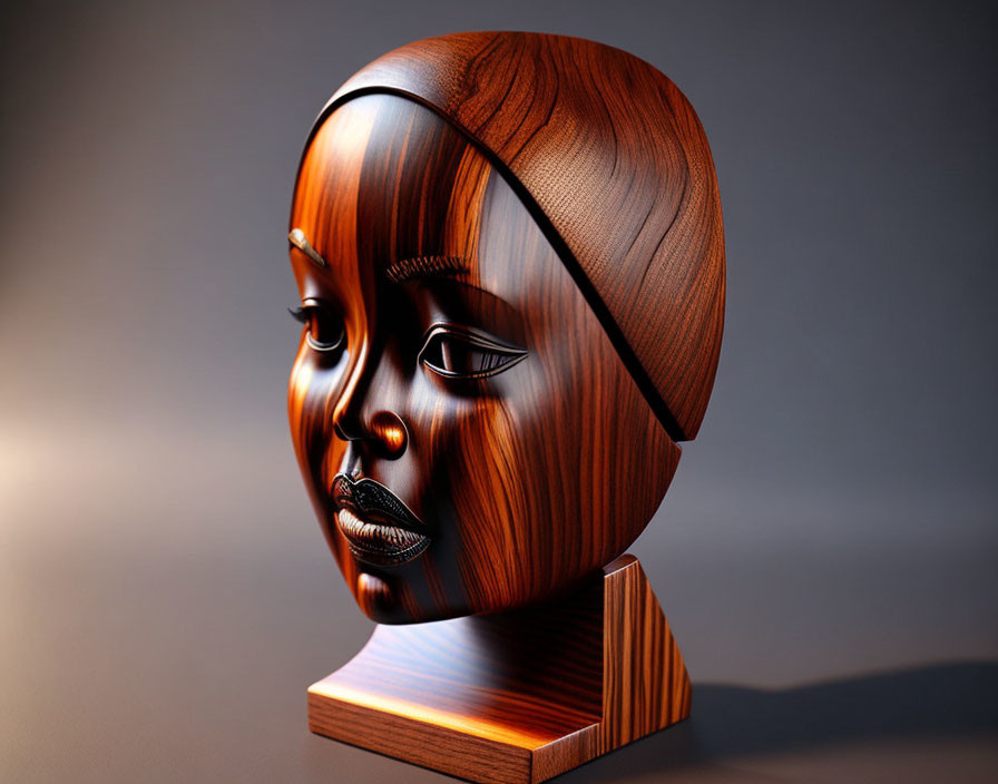 Smooth Wooden Bust with Visible Wood Patterns